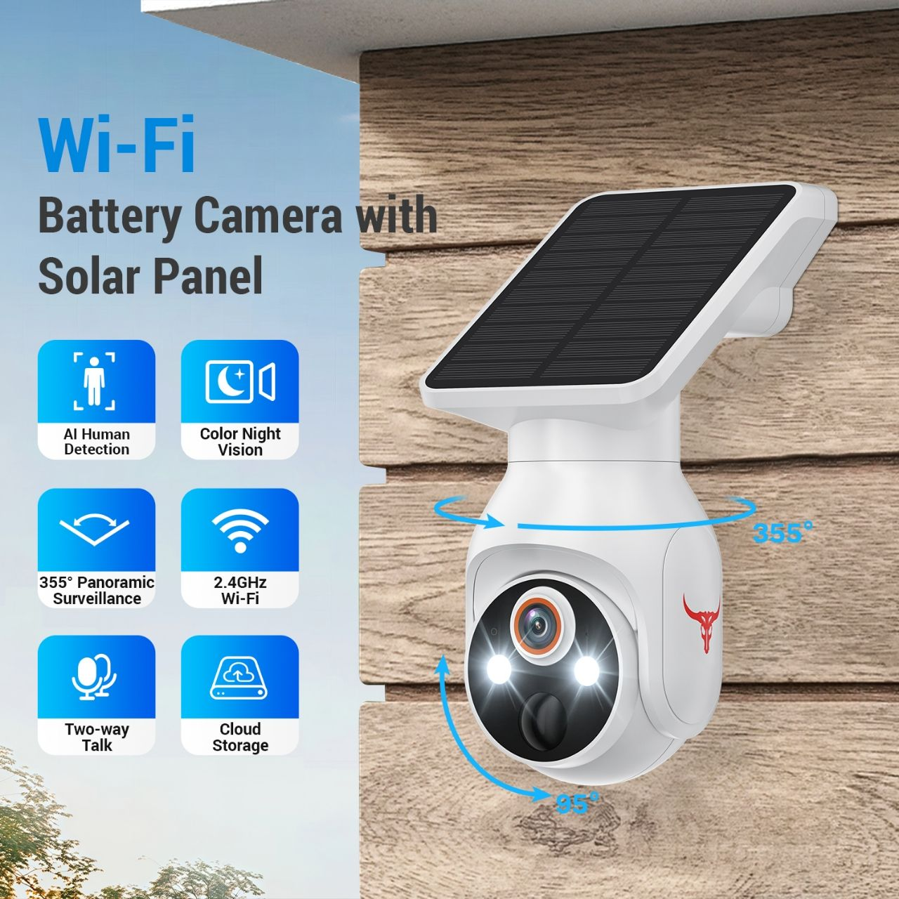 8MP Ultra HD Outdoor 360° Dome Security Camera – Solar-Powered IP CCTV System with PTZ, Panoramic View & 8000mAh Battery