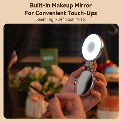 Portable 360° Adjustable LED Ring Light with Makeup Mirror – Magnetic Beauty Selfie Light for Phones & Desktops