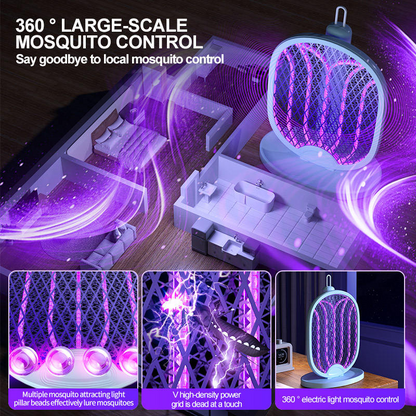 2-in-1 Electric Mosquito Swatter & Mosquito Lamp – Rechargeable Foldable Bug Zapper with Automatic Insect Trap for Home Use