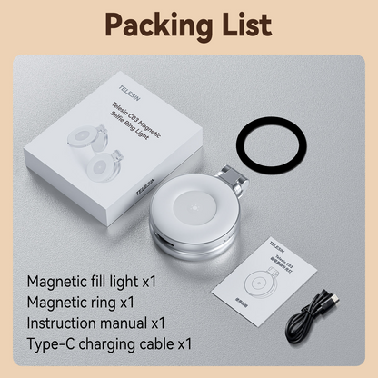 Portable 360° Adjustable LED Ring Light with Makeup Mirror – Magnetic Beauty Selfie Light for Phones & Desktops